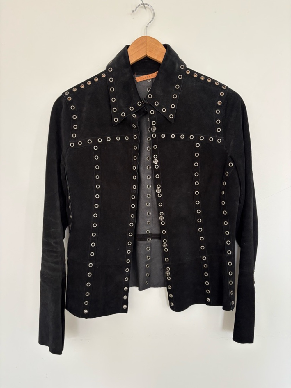Women's Black Suede Eyelet Detail Jacket